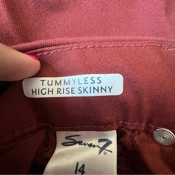 Seven 7 Tummy Less High Rise Skinny Jeans, Fired Brick Red Burnt size 14 - Picture 10 of 16